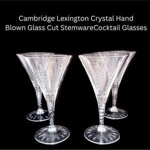 4 - Cambridge Lexington Crystal Hand Blown Glass Cut Stemware Cocktail Gl…